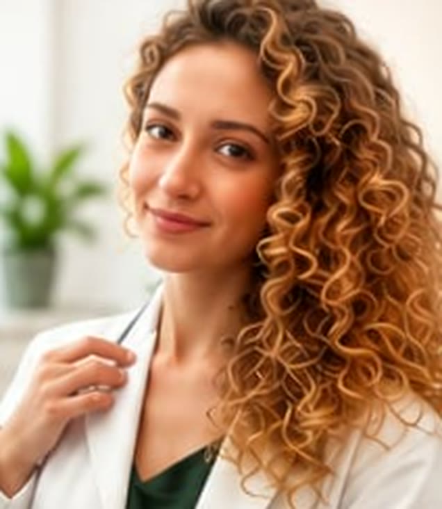 La Dott.ssa Laura Roca, Biologa Nutrizionista, in camice bianco